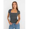 imageTrendy Queen Womens Square Neck Tops Short Sleeve Shirts Double Lined Workout Summer Clothes Casual Slim Fit TShirtsGray