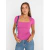 imageTrendy Queen Womens Square Neck Tops Short Sleeve Shirts Double Lined Workout Summer Clothes Casual Slim Fit TShirtsHotpink
