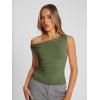 imageTrendy Queen Womens Summer Off The Shoulder Tops Going Out T Shirts Crop Tank Top Fashion Clothes Spring Outfits 2025Army Green
