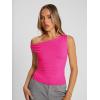 imageTrendy Queen Womens Summer Off The Shoulder Tops Going Out T Shirts Crop Tank Top Fashion Clothes Spring Outfits 2025Bright Pink