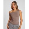 imageTrendy Queen Womens Summer Off The Shoulder Tops Going Out T Shirts Crop Tank Top Fashion Clothes Spring Outfits 2025Coffee Grey
