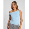 imageTrendy Queen Womens Summer Off The Shoulder Tops Going Out T Shirts Crop Tank Top Fashion Clothes Spring Outfits 2025Light Blue