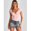 imageTrendy Queen Womens Summer VNeck Backless Cute Tops Short Sleeve Sexy Slim Fit TShirts Y2K Clothes Corset Cami 2025Baby Pink