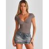 imageTrendy Queen Womens Summer VNeck Backless Cute Tops Short Sleeve Sexy Slim Fit TShirts Y2K Clothes Corset Cami 2025Coffee Grey