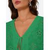 imageTrendy Queen Womens Tie Front Tops Summer Beach Vacation 2025 Fashion Outfits Loose Fit Blouses Eyelet Embroidered ClothesGreen