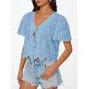 imageTrendy Queen Womens Tie Front Tops Summer Beach Vacation 2025 Fashion Outfits Loose Fit Blouses Eyelet Embroidered ClothesLightblue