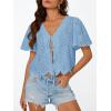 imageTrendy Queen Womens Tie Front Tops Summer Beach Vacation 2025 Fashion Outfits Loose Fit Blouses Eyelet Embroidered ClothesLightblue