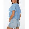 imageTrendy Queen Womens Tie Front Tops Summer Beach Vacation 2025 Fashion Outfits Loose Fit Blouses Eyelet Embroidered ClothesLightblue