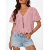 imageTrendy Queen Womens Tie Front Tops Summer Beach Vacation 2025 Fashion Outfits Loose Fit Blouses Eyelet Embroidered ClothesPink