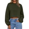 imageTrendy Queen Cropped Sweatshirts for Women Oversized Crewneck Sweaters Long Sleeve Tops Fall Winter Clothes 2025Armygreen