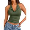 imageTrendy Queen Summer Tops for Women 2025 Going Out Cute y2k Shirts Halter Cowl Neck Backless Basic Vacation Outfits ClothesArmygreen