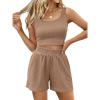 imageTrendy Queen Two Piece Summer Outfits 2 Piece Sets 2025 Sleeveless Matching Lounge Crop Top High Waisted ShortKhaki