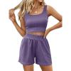 imageTrendy Queen Two Piece Summer Outfits 2 Piece Sets 2025 Sleeveless Matching Lounge Crop Top High Waisted ShortPurple