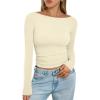 imageTrendy Queen Womens Boat Neck Tops Long Sleeve Shirts Casual Fitted Tee Shirts Solid Color Fall Basic ClothesApricot