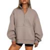 imageTrendy Queen Womens Half Zip Oversized Sweatshirts Casual Pullover Long Sleeve Shirts Fall Fashion 2024 Winter ClothesCoffee Grey