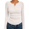 imageTrendy Queen Womens Long Sleeve Shirts 2025 Henley Casual Fall Outfits Fitted Cotton Tops Ribbed Fashion Cute Basic TeesBeige