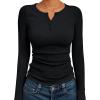imageTrendy Queen Womens Long Sleeve Shirts 2025 Henley Casual Fall Outfits Fitted Cotton Tops Ribbed Fashion Cute Basic TeesBlack