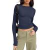 imageTrendy Queen Womens Long Sleeve Shirts Basic Tees Crop Tops Going Out Spring 2025 Workout Outfits Y2k ClothesNavy