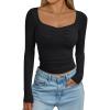 imageTrendy Queen Womens Long Sleeve Shirts Crop Tops Going Out Clothes Cute Sweetheart Neck Workout Fall Fashion Outfits 2025Black