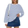 imageTrendy Queen Womens Oversized Crewneck Striped SweatshirtStriped Blue