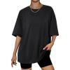 imageTrendy Queen Womens Oversized Summer T Shirts Fashion Workout Plus Size Tops Short Sleeve Beach Vacation Gym Clothes 2025Black