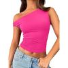 imageTrendy Queen Womens Summer Off The Shoulder Tops Going Out T Shirts Crop Tank Top Fashion Clothes Spring Outfits 2025Bright Pink