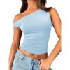 imageTrendy Queen Womens Summer Off The Shoulder Tops Going Out T Shirts Crop Tank Top Fashion Clothes Spring Outfits 2025Light Blue