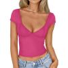 imageTrendy Queen Womens Summer VNeck Backless Cute Tops Short Sleeve Sexy Slim Fit TShirts Y2K Clothes Corset Cami 2025Hot Pink