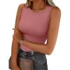 imageTrendy Queen Womens Tank Tops Summer Fashion 2025 Workout Ribbed Sleeveless High Neck Beach Vacation Oufits ClothesPink