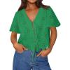 imageTrendy Queen Womens Tie Front Tops Summer Beach Vacation 2025 Fashion Outfits Loose Fit Blouses Eyelet Embroidered ClothesGreen