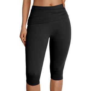 imageTrendy Queen Capri Leggings for Women Fold Over Gym Yoga Pants Stretch Casual Bottoms High Waisted Athletic Summer OutfitsBlack