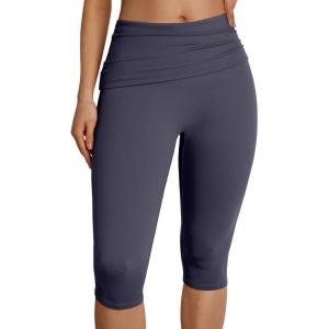 imageTrendy Queen Capri Leggings for Women Fold Over Gym Yoga Pants Stretch Casual Bottoms High Waisted Athletic Summer OutfitsGrey