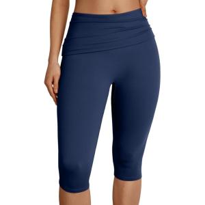 imageTrendy Queen Capri Leggings for Women Fold Over Gym Yoga Pants Stretch Casual Bottoms High Waisted Athletic Summer OutfitsNavy