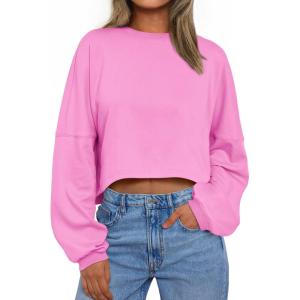 imageTrendy Queen Cropped Sweatshirts for Women Oversized Crewneck Sweaters Long Sleeve Tops Fall Winter Clothes 2025Pink