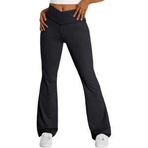 imageTrendy Queen Flare Leggings for Women Wide Leg Yoga Pants V Crossover High Waisted Bootcut Work Pants Fall Outfits 2025Black