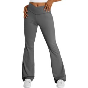 imageTrendy Queen Flare Leggings for Women Wide Leg Yoga Pants V Crossover High Waisted Bootcut Work Pants Fall Outfits 2025Grey
