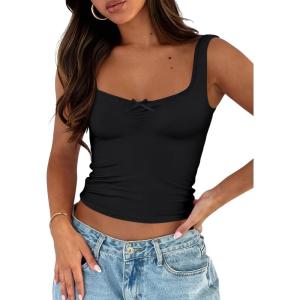 imageTrendy Queen Going Out Tops for Women Y2k Summer Teen Girls Cute Crop Tank Top Square Neck Basci Bow Clothes 2025 CamisoleBlack