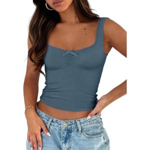 imageTrendy Queen Going Out Tops for Women Y2k Summer Teen Girls Cute Crop Tank Top Square Neck Basci Bow Clothes 2025 CamisoleHazeblue