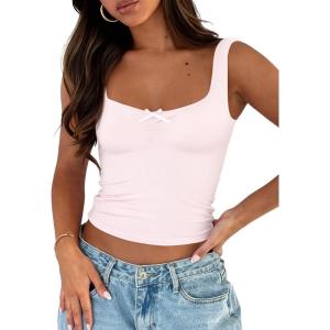 imageTrendy Queen Going Out Tops for Women Y2k Summer Teen Girls Cute Crop Tank Top Square Neck Basci Bow Clothes 2025 CamisolePink