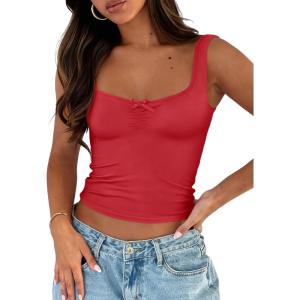 imageTrendy Queen Going Out Tops for Women Y2k Summer Teen Girls Cute Crop Tank Top Square Neck Basci Bow Clothes 2025 CamisoleRed