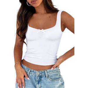 imageTrendy Queen Going Out Tops for Women Y2k Summer Teen Girls Cute Crop Tank Top Square Neck Basci Bow Clothes 2025 CamisoleWhite