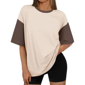imageTrendy Queen Oversized TShirts for Women Summer Workout Loost Fit Short Sleeve Tops Casual Y2K 2025 Fashion Basic TeesApricot