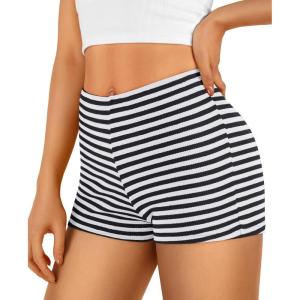 imageTrendy Queen Pajama Shorts Women Micro Low Rise Striped Boxers Trendy Spandex Bottoms 2025 Comfy Summer Lounge Sleepwear SXLBlackwhite