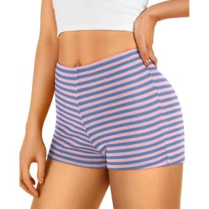 imageTrendy Queen Pajama Shorts Women Micro Low Rise Striped Boxers Trendy Spandex Bottoms 2025 Comfy Summer Lounge Sleepwear SXLBluepink