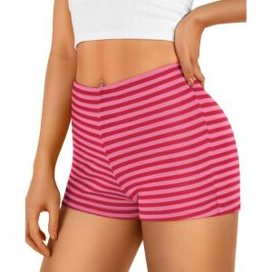 imageTrendy Queen Pajama Shorts Women Micro Low Rise Striped Boxers Trendy Spandex Bottoms 2025 Comfy Summer Lounge Sleepwear SXLRedpink