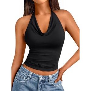 imageTrendy Queen Summer Tops for Women 2025 Going Out Cute y2k Shirts Halter Cowl Neck Backless Basic Vacation Outfits ClothesBlack