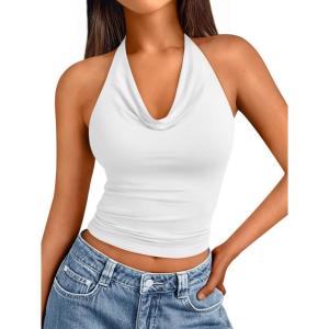 imageTrendy Queen Summer Tops for Women 2025 Going Out Cute y2k Shirts Halter Cowl Neck Backless Basic Vacation Outfits ClothesWhite