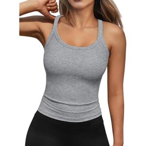 imageTrendy Queen Tank Tops for Women Summer Racerback Workout Tops Ribbed Spaghetti Strap Camisole Going Out Clothes 2025Grey