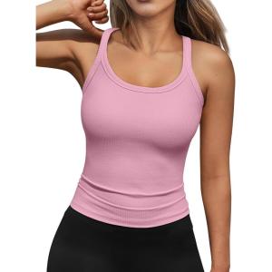 imageTrendy Queen Tank Tops for Women Summer Racerback Workout Tops Ribbed Spaghetti Strap Camisole Going Out Clothes 2025Pink