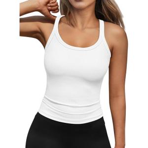 imageTrendy Queen Tank Tops for Women Summer Racerback Workout Tops Ribbed Spaghetti Strap Camisole Going Out Clothes 2025White
